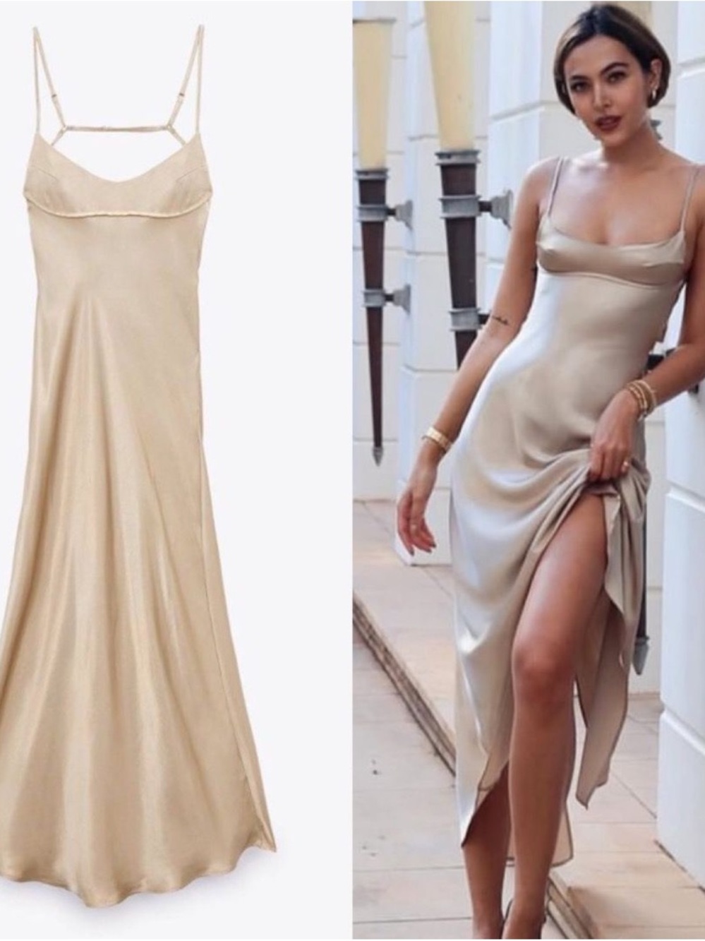 Zara Satin Slip Dress in Champagne NWT’s size 2X fits Xl Demi cup